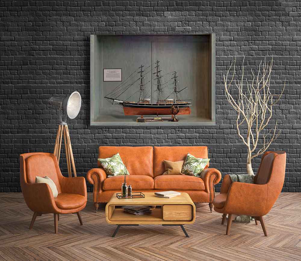 Mock up poster frame in hipster interior background, 3D render